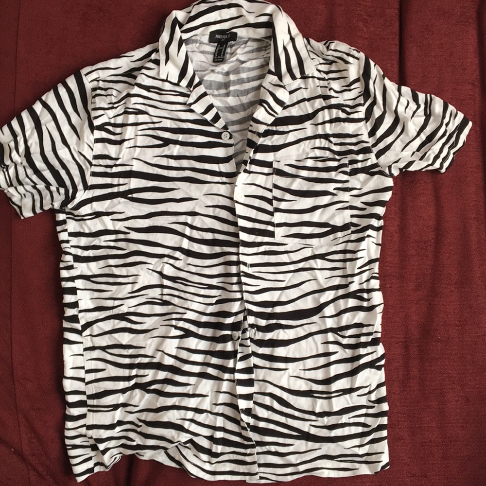 Forever 21 Zebra Striped Button Up Shirt